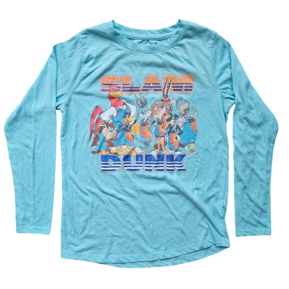 Space Jam A New Legacy Kids XL 14/16 Long Sleeve Slam Dunk Graphic Tee Blue